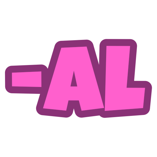 '-al' in pink letters with a darker pink outline.